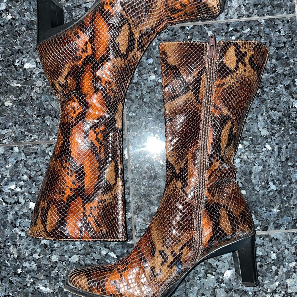 Cordani Snakeskin Leather Brown Mid Calf Boot Size 6 EU 36 Made In Italy - Picture 12 of 17